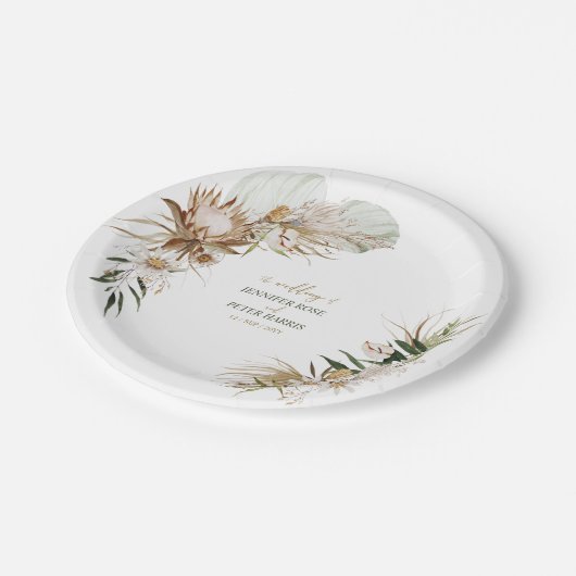 Botanischer Fall/Winterhochzeit von Green & Gold Pappteller (Schrägansicht)