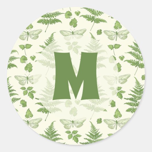 Botanischer Farn Grün Gelb Initial Runder Aufkleber (Vorderseite)