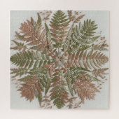 Botanischer Farn Grün Kupfer Gepresste Blätter Puzzle (Horizontal)