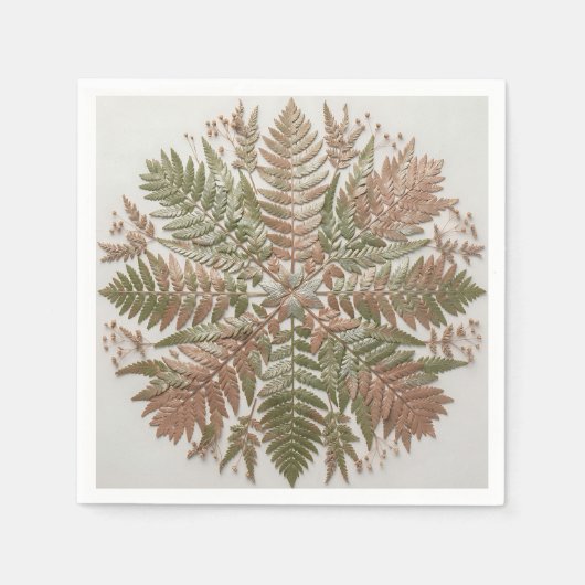 Botanischer Farn Grün Kupfer Gepresste Blätter Serviette (Vorderseite)