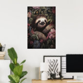 Botanischer Faultierdruck, Dark Academia Floral Poster (Heimbüro)