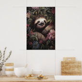 Botanischer Faultierdruck, Dark Academia Floral Poster (Küche)