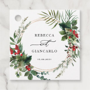 Botanischer Feiertagsgrün Rot Beeren Hochzeit Geschenkanhänger