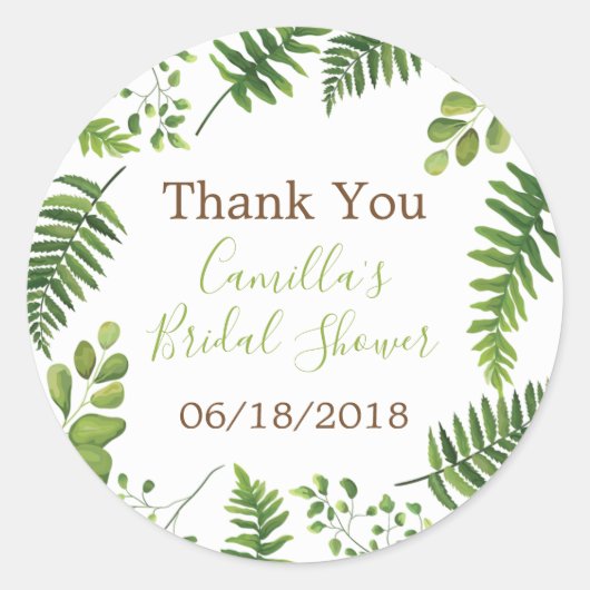 Botanischer Fern-Brautparty-Liebessticker Runder Aufkleber (Vorderseite)