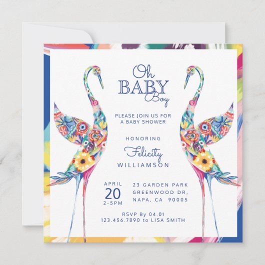 Botanischer Flora Stork Babydusche Einladung (Vorderseite)