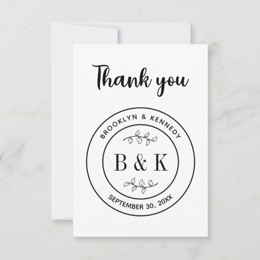 Botanischer floraler Fun Monogram Wedelname Dankeskarte (Vorderseite)