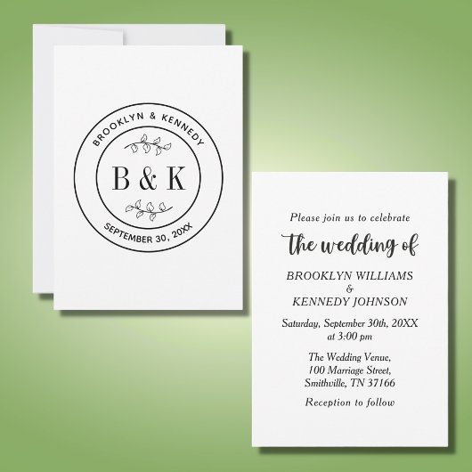 Botanischer floraler Fun Monogram Wedelname Einladung