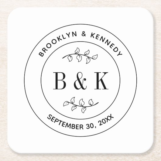 Botanischer floraler Fun Monogram Wedelname Rechteckiger Pappuntersetzer (Vorderseite)