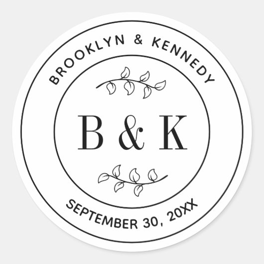 Botanischer floraler Fun Monogram Wedelname Runder Aufkleber (Vorderseite)