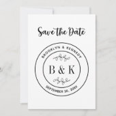 Botanischer floraler Fun Monogram Wedelname Save The Date (Vorderseite)