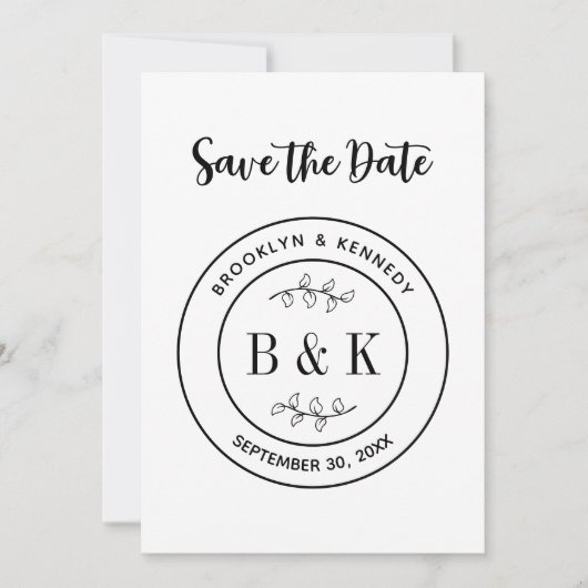 Botanischer floraler Fun Monogram Wedelname Save The Date (Vorderseite)