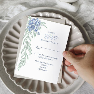 Botanischer Floraler Staubblauer Marinehochzeit RSVP Karte
