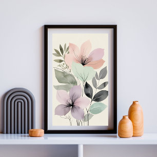 Botanischer Flüster Garten Sanfte Pastell-Blumen Poster