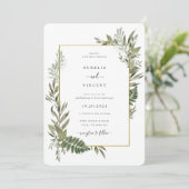 Botanischer Foliage Rahmen Olive Green Wedding Inv Einladung (Stehend Vorderseite)