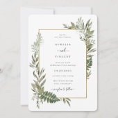 Botanischer Foliage Rahmen Olive Green Wedding Inv Einladung (Vorderseite)