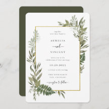 Botanischer Foliage Rahmen Olive Green Wedding Inv