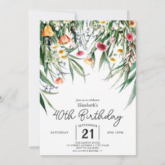 Botanischer Frühling Wildblumen 40. Geburtstag Einladung