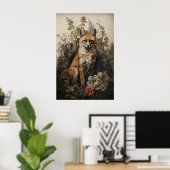 Botanischer Fuchs-Druck, Dark Academia Wald (Digit Poster (Heimbüro)