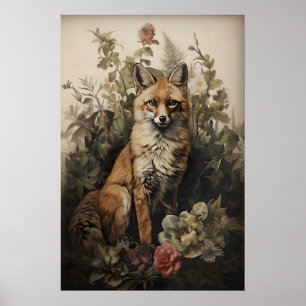 Botanischer Fuchs-Druck, Dark Academia Wald Poster