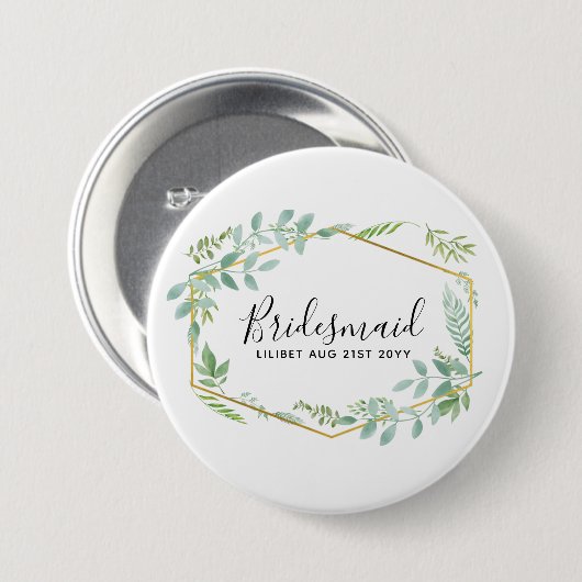 Botanischer Garten Blätter Grüne Hochzeit Button (Vorne & Hinten)