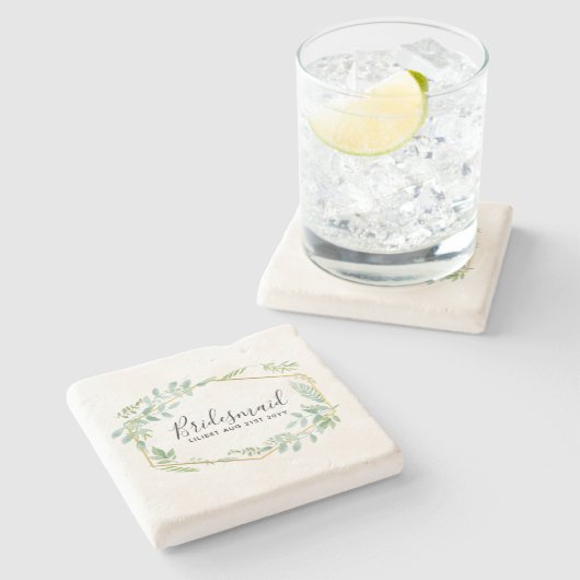 Botanischer Garten Blätter Grüne Hochzeit Steinuntersetzer (Seitenansicht)