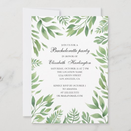Botanischer Garten Blätter. Summer Junggeselinnen- Einladung (Vorderseite)