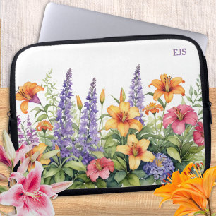 Botanischer Garten Blumen Hübsche Florale Monogram Laptopschutzhülle