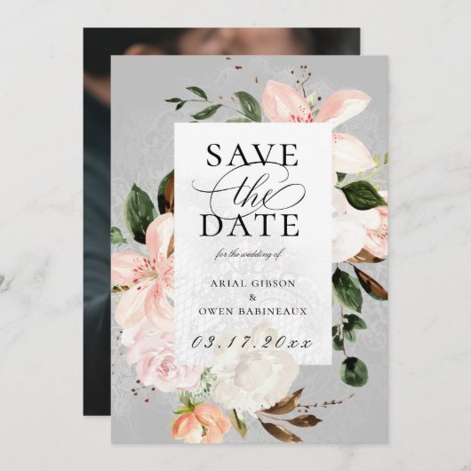 Botanischer Garten Blumenstrauß Save the Date Foto Ankündigung (Vorne/Hinten)