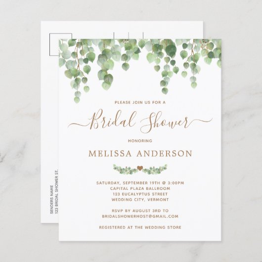 Botanischer Garten Bridal Dusche Einladung (Vorne/Hinten)