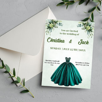 Botanischer Garten Design Emerald Ballgown Wedding Einladung