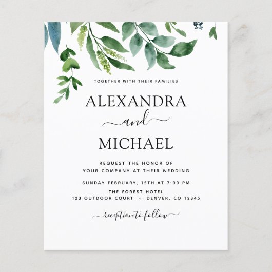 Botanischer Garten Einladungen für Hochzeiten (Vorderseite)