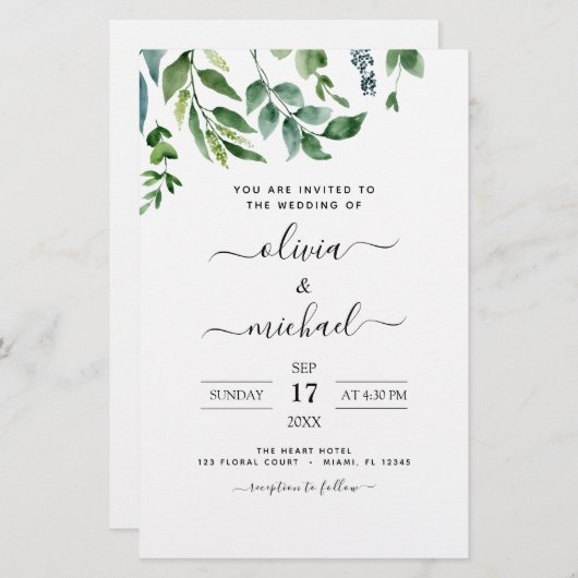 Botanischer Garten Einladungen für Hochzeiten (Vorne/Hinten)