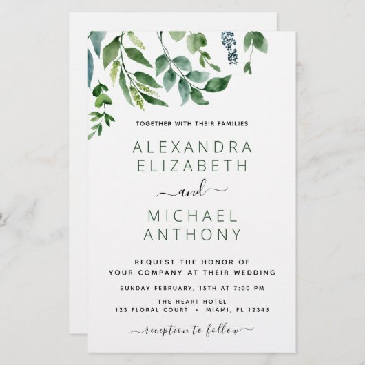 Botanischer Garten Einladungen für Hochzeiten (Vorne/Hinten)