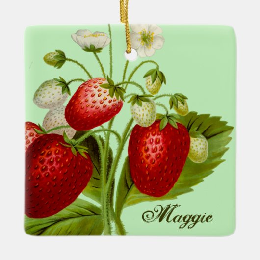 Botanischer Garten Erdbeere Keramikornament (Vorderseite)