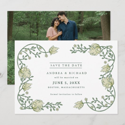 Botanischer Garten Florale Foto-Hochzeit Save The Date (Vorne/Hinten)