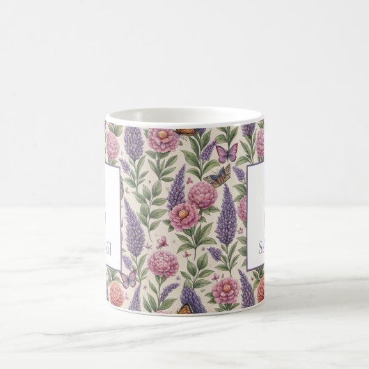 Botanischer Garten Florales Monogramm Lavendel Kaffeetasse (Mittel)