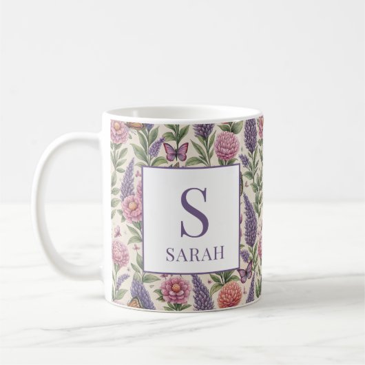 Botanischer Garten Florales Monogramm Lavendel Kaffeetasse (Links)