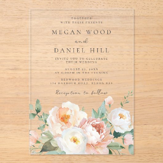 Botanischer Garten Frühlingsblütenhochzeit Acryleinladungen (Vorderseite)