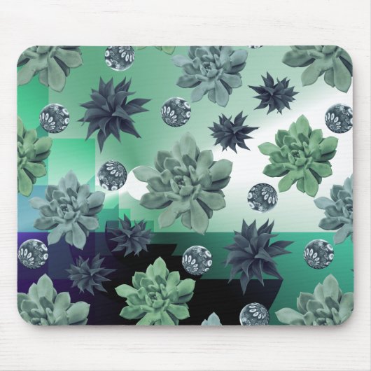 Botanischer Garten Grünes Aquamarines Blumenmuster Mousepad (Vorne)