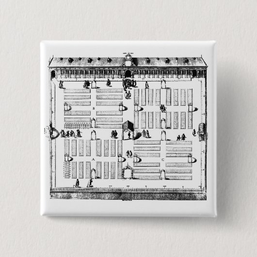 Botanischer Garten Leidens (Stich) (b/w Foto) Button (Vorderseite)