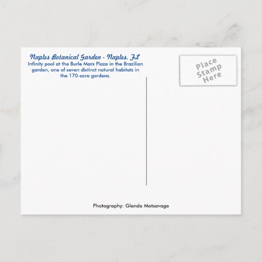 Botanischer Garten Neapel Florida - Überlaufpool Postkarte (Rückseite)