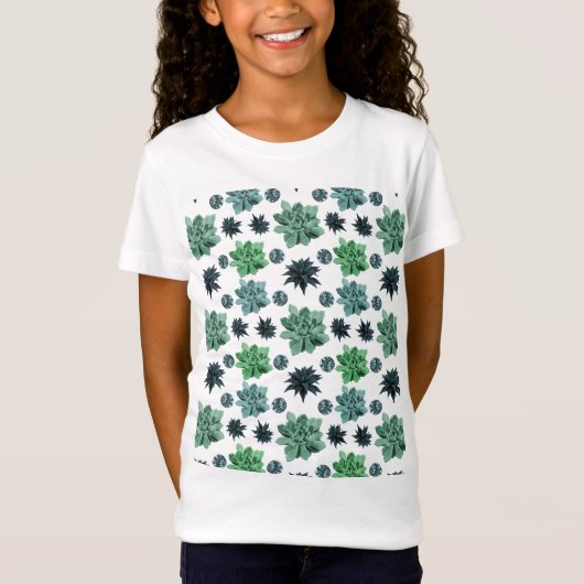 Botanischer Garten Niedliches Aquamarines Muster T-Shirt (Vorderseite)