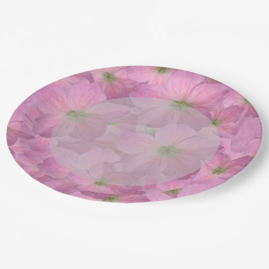 Botanischer Garten Rosa Blume Pappteller (Schrägansicht)