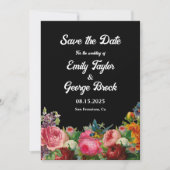 Botanischer Garten Rustikale Rose Hochzeit Schwarz Save The Date (Vorderseite)