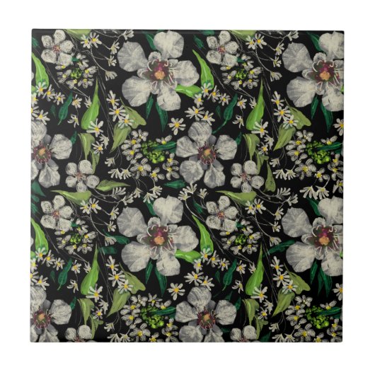 Botanischer Garten - Vintages Blumenmuster Fliese (Vorderseite)