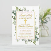 Botanischer Garten Wasserfarbe Erste Kommune Gold Einladung (Stehend Vorderseite)