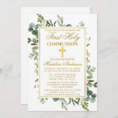 Botanischer Garten Wasserfarbe Erste Kommune Gold Einladung (Vorne/Hinten)