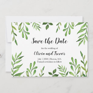 Botanischer Garten Wasserfarben Blätter Grüne Save The Date
