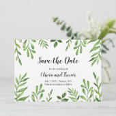 Botanischer Garten Wasserfarben Blätter Grüne Save The Date (Stehend Vorderseite)