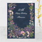 Botanischer Geburtstag, Floral, Moody Navy Blue Karte (Gelbe Blume)